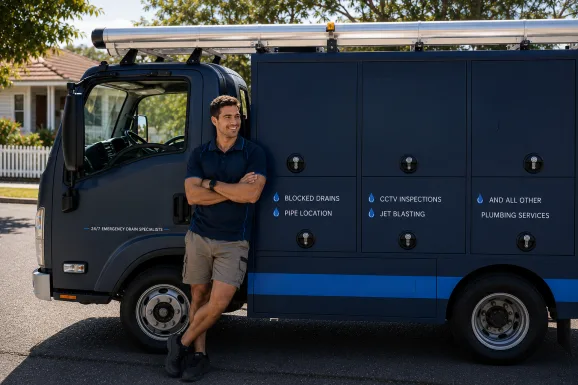Our plumber with the service van on a Kensington job