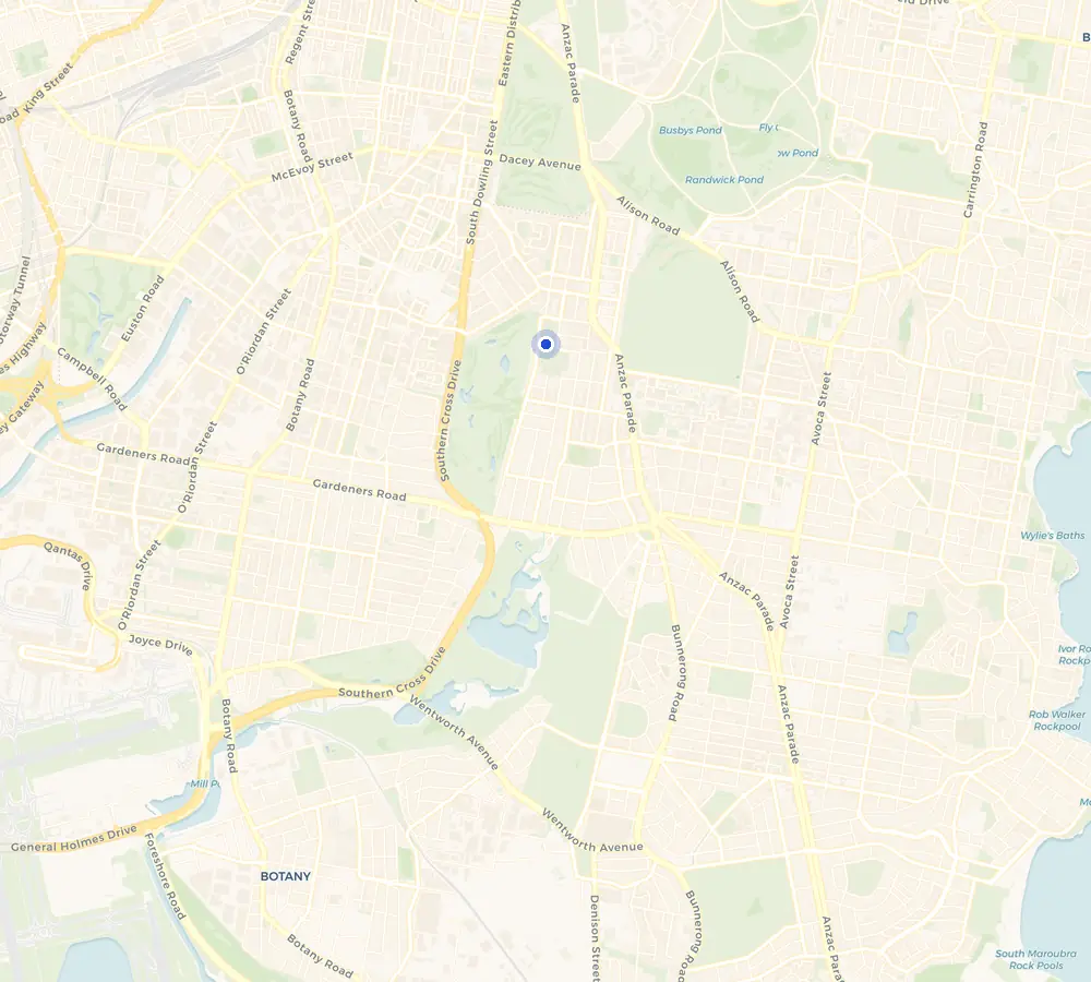 Map of the Kensington service area and the surrounding Eastern Suburbs, showing Kensington and the nearby streets we cover.