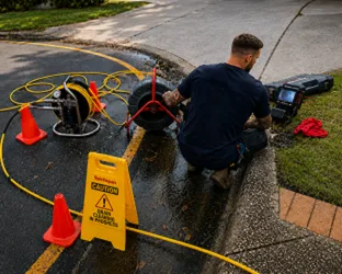 Plumber checking a blocked drain on a Kensington job