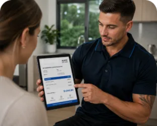 Plumber explaining a service estimate in Kensington